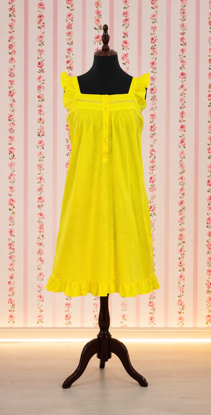 SoieRose 100% Cotton Victorian Nightgown - Canary Yellow - SR-1069