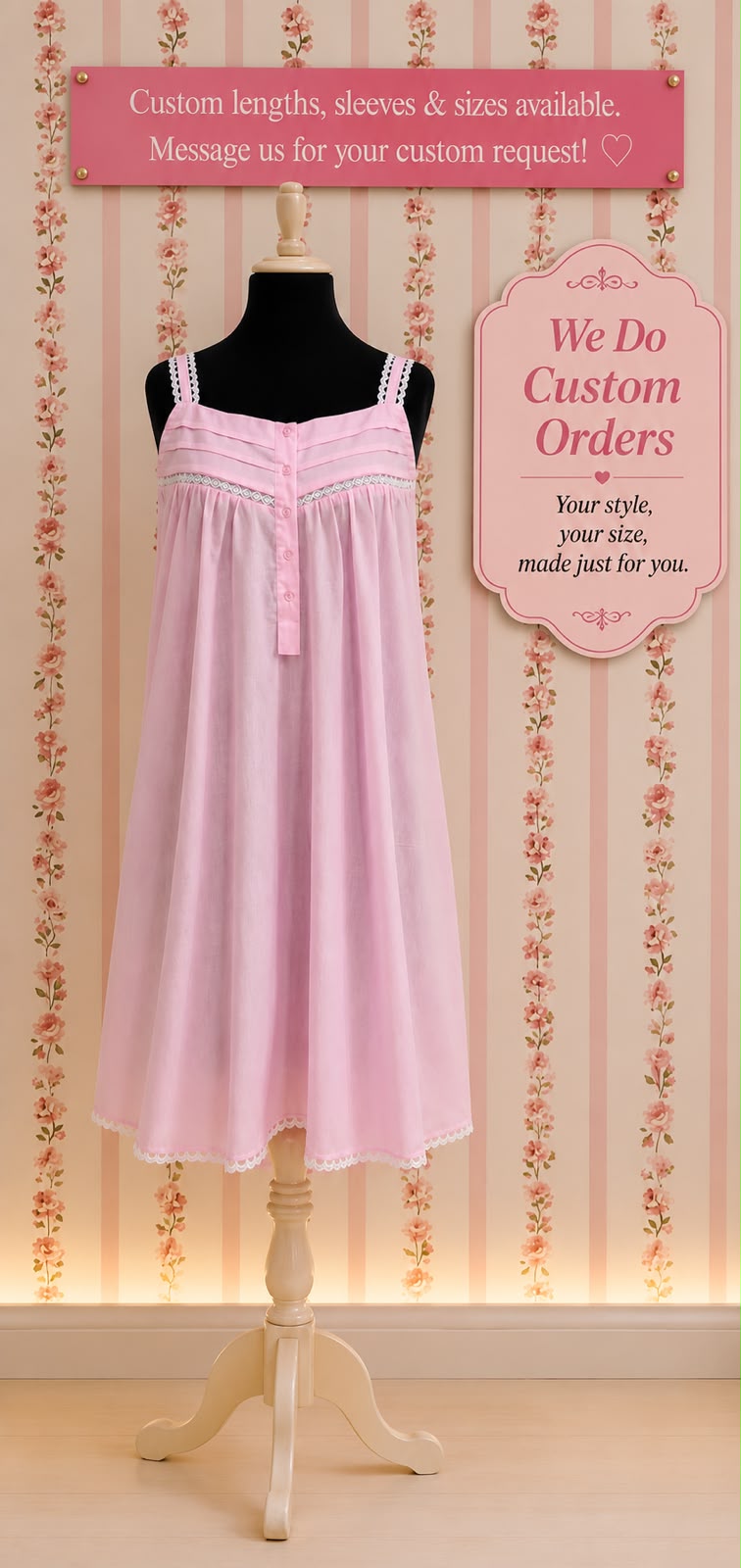 SoieRose 100% Cotton Pink Victorian Night Gown - SR1080