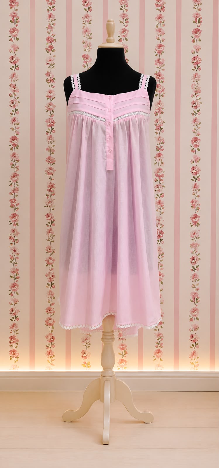 SoieRose 100% Cotton Pink Victorian Night Gown - SR1080