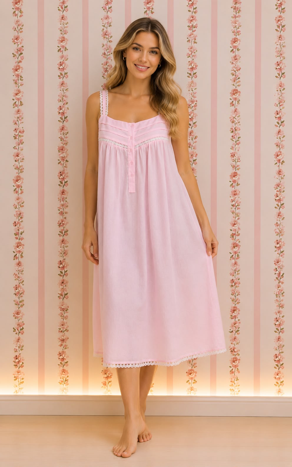 SoieRose 100% Cotton Pink Victorian Night Gown - SR1080
