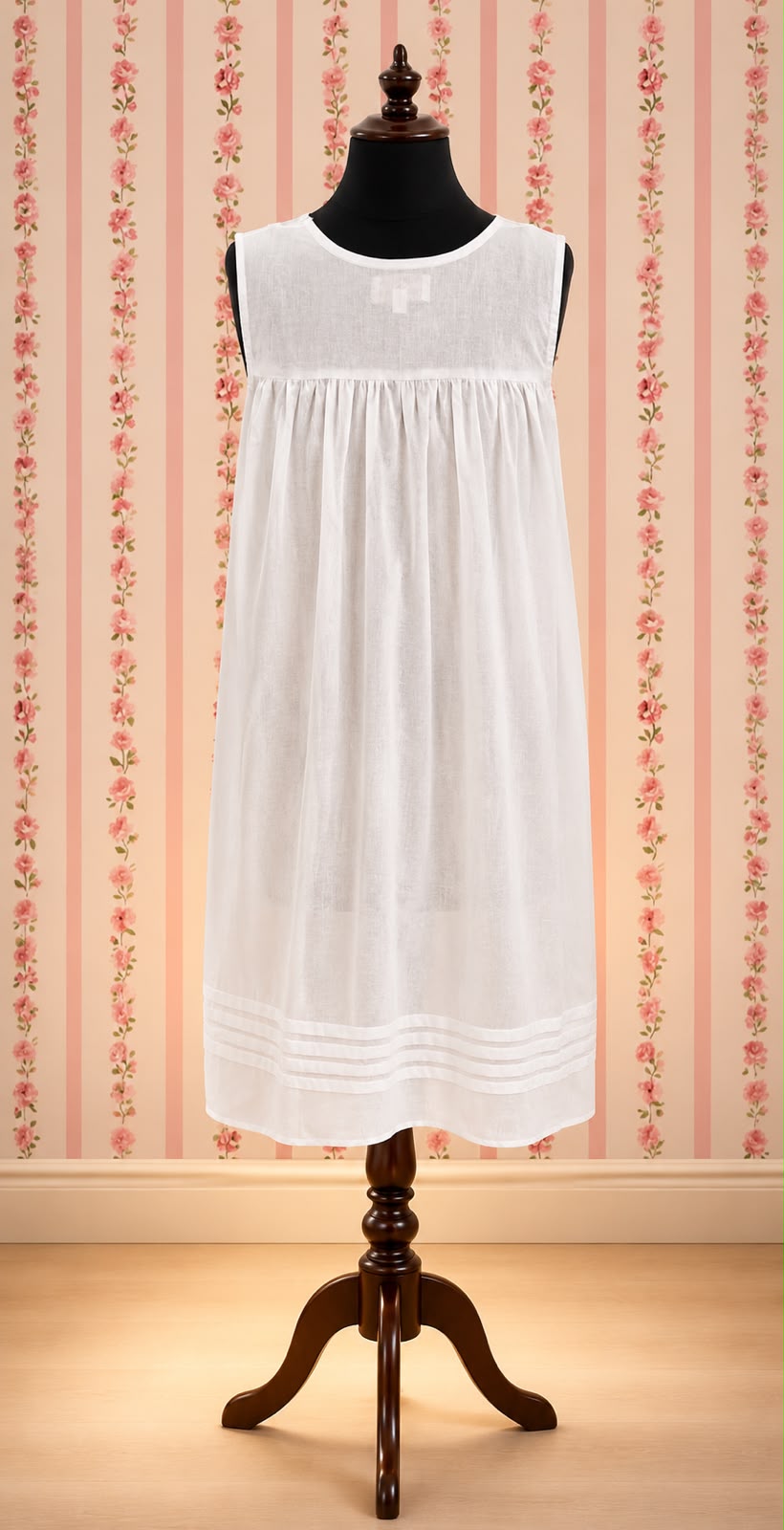 SoieRose Victorian Sleeveless 100% Cotton Nightgown with Lace Trim - SR-1082