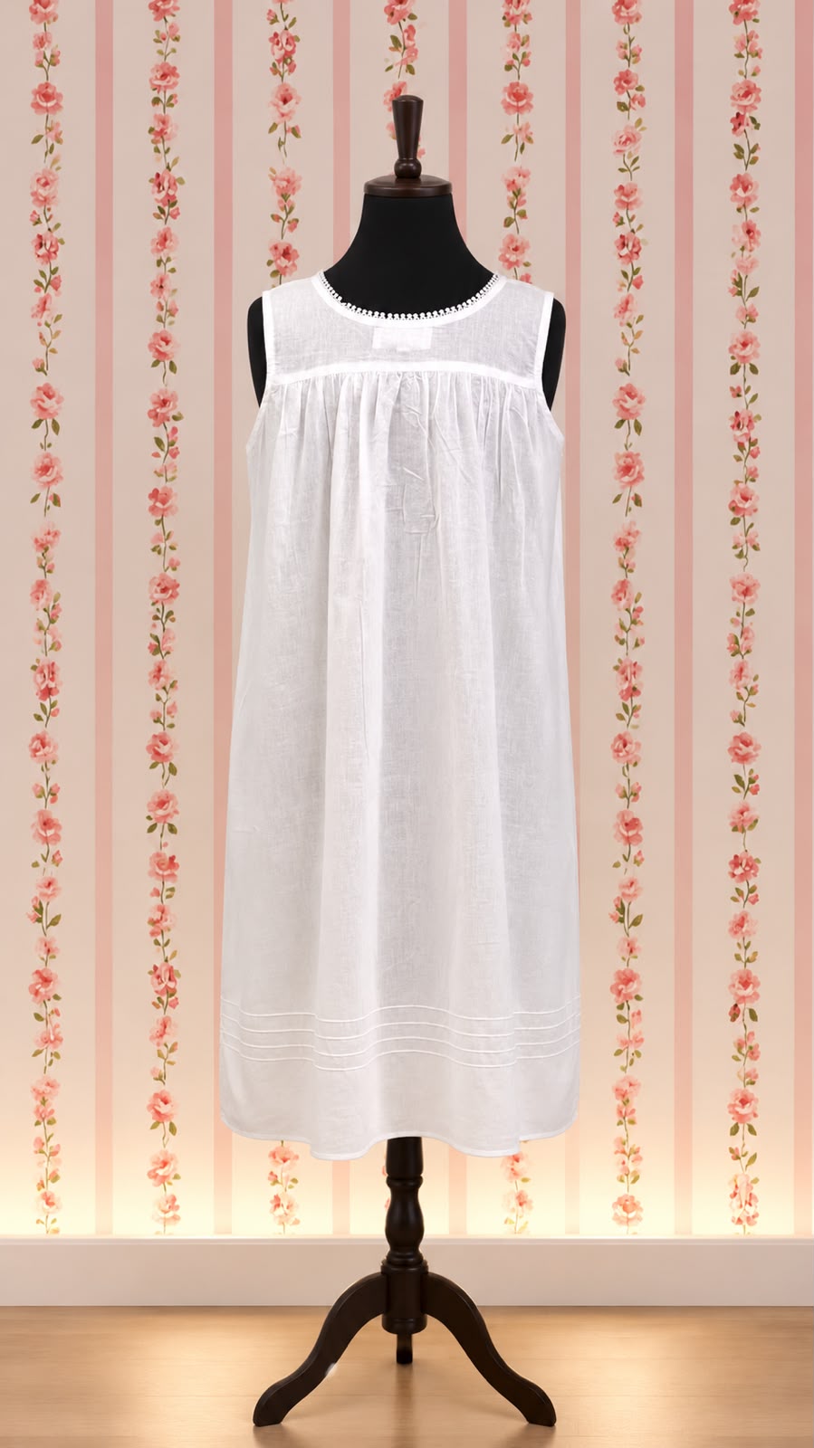 SoieRose Victorian White 100% Cotton Sleeveless Nightgown - SR-1086
