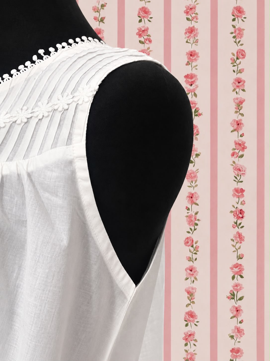 SoieRose Victorian White 100% Cotton Sleeveless Nightgown - SR-1086