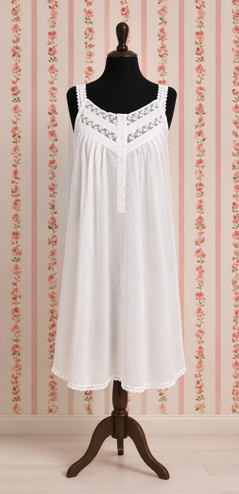SoieRose 100% White Cotton Sleeveless Nightgown with Straps - SR-1097