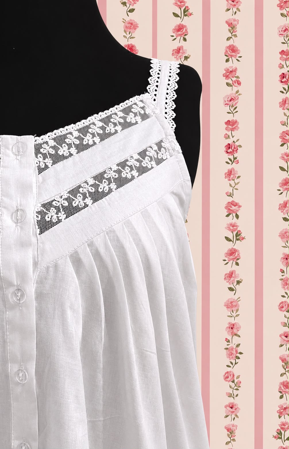 SoieRose 100% White Cotton Sleeveless Nightgown with Straps - SR-1097