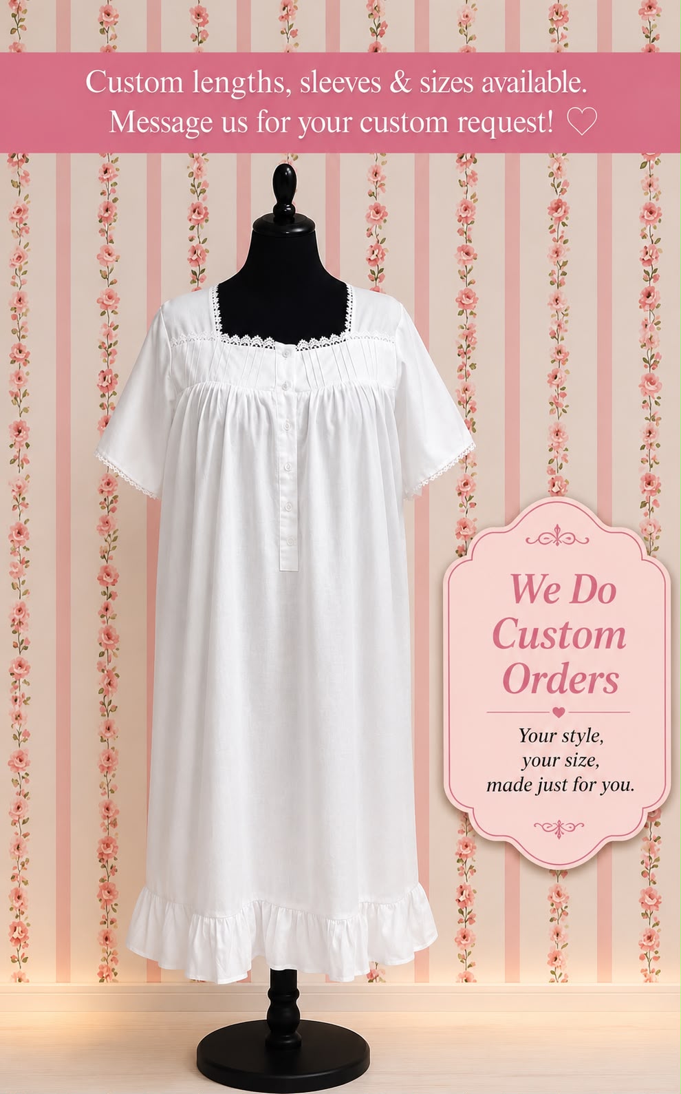SoieRose 1102 Lace Victorian Nightgown Timeless Vintage Sleepwear - White