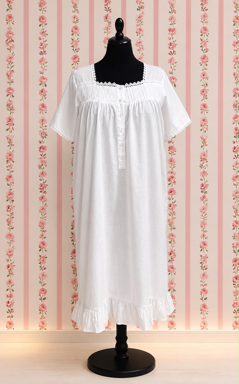 SoieRose 1102 Lace Victorian Nightgown Timeless Vintage Sleepwear - White