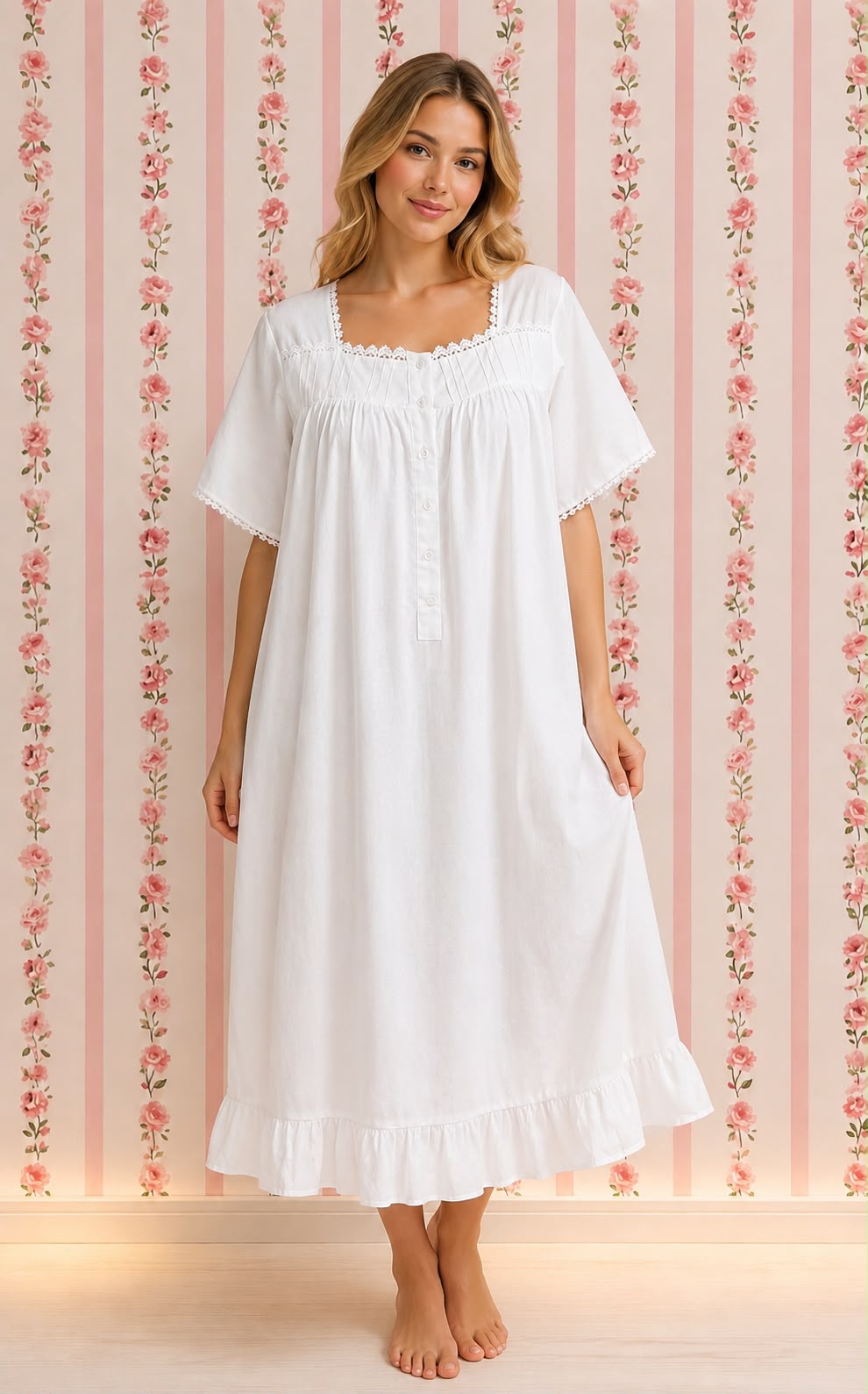 SoieRose 1102 Lace Victorian Nightgown Timeless Vintage Sleepwear - White