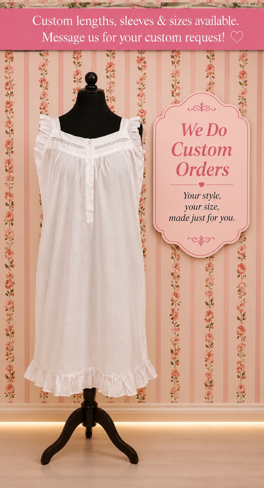 SoieRose Women's White Victorian Nightgown – 100% Cotton - SR1112