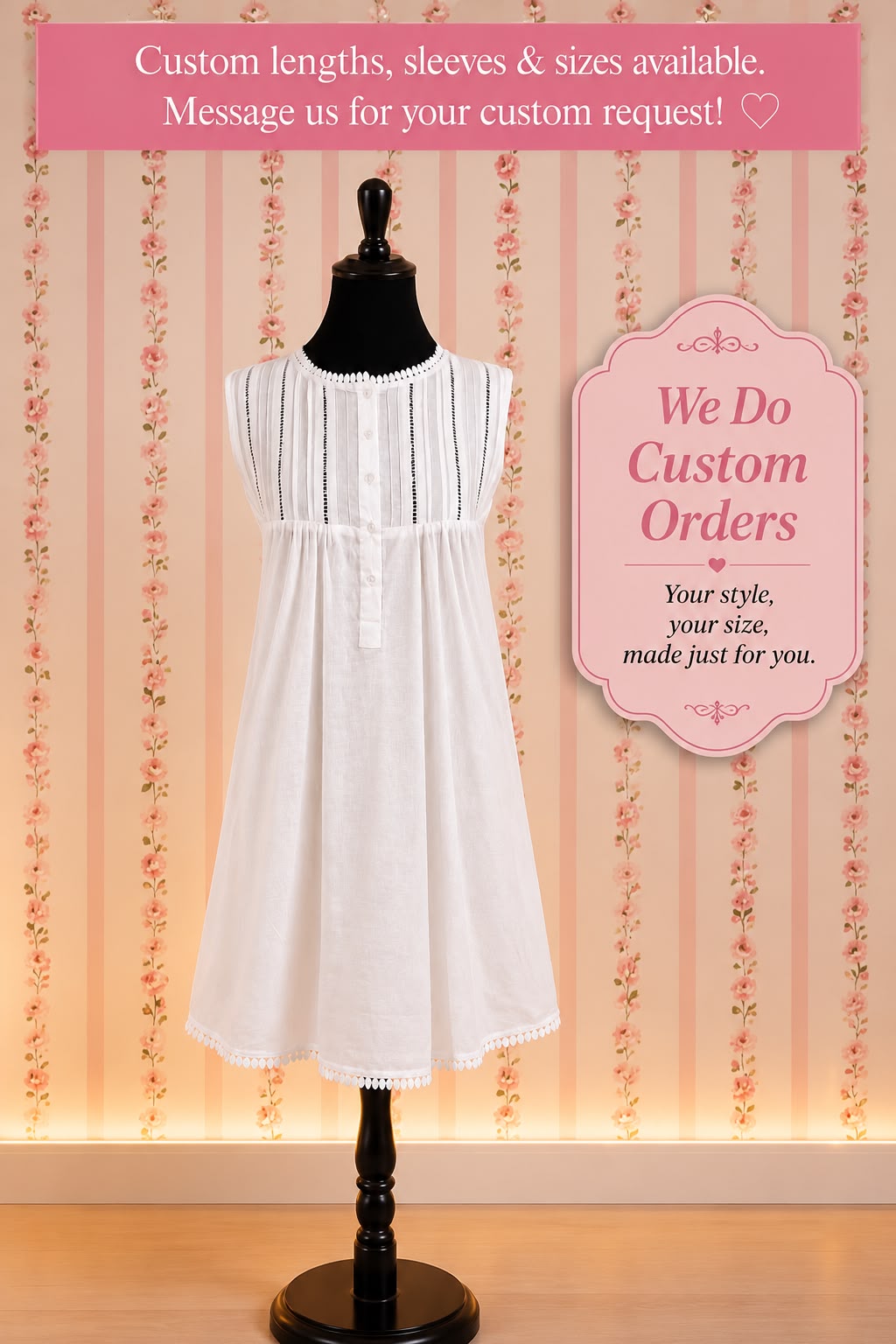 Victorian-Inspired 100% Cotton Nightgown by SoieRose - SR-1127 - White