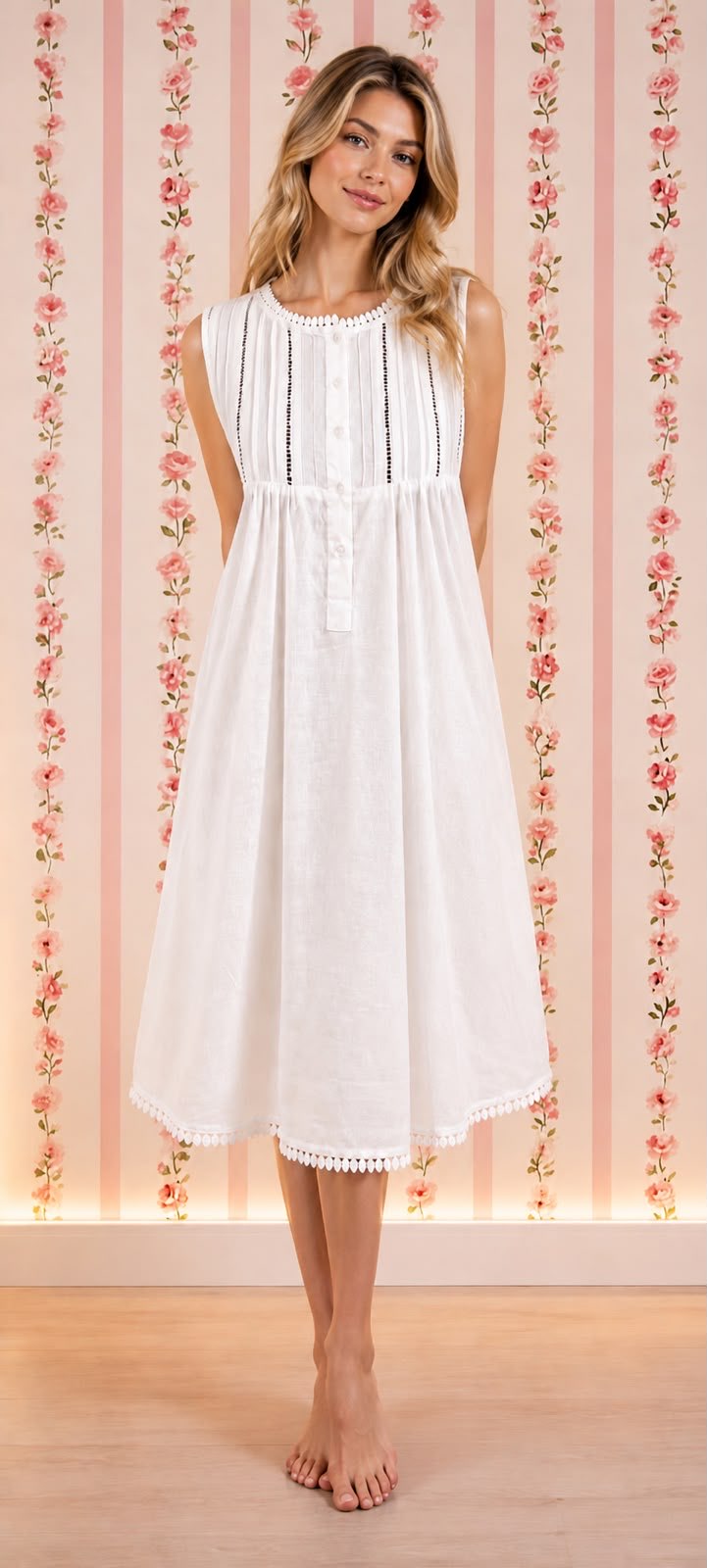 Victorian-Inspired 100% Cotton Nightgown by SoieRose - SR-1127 - White