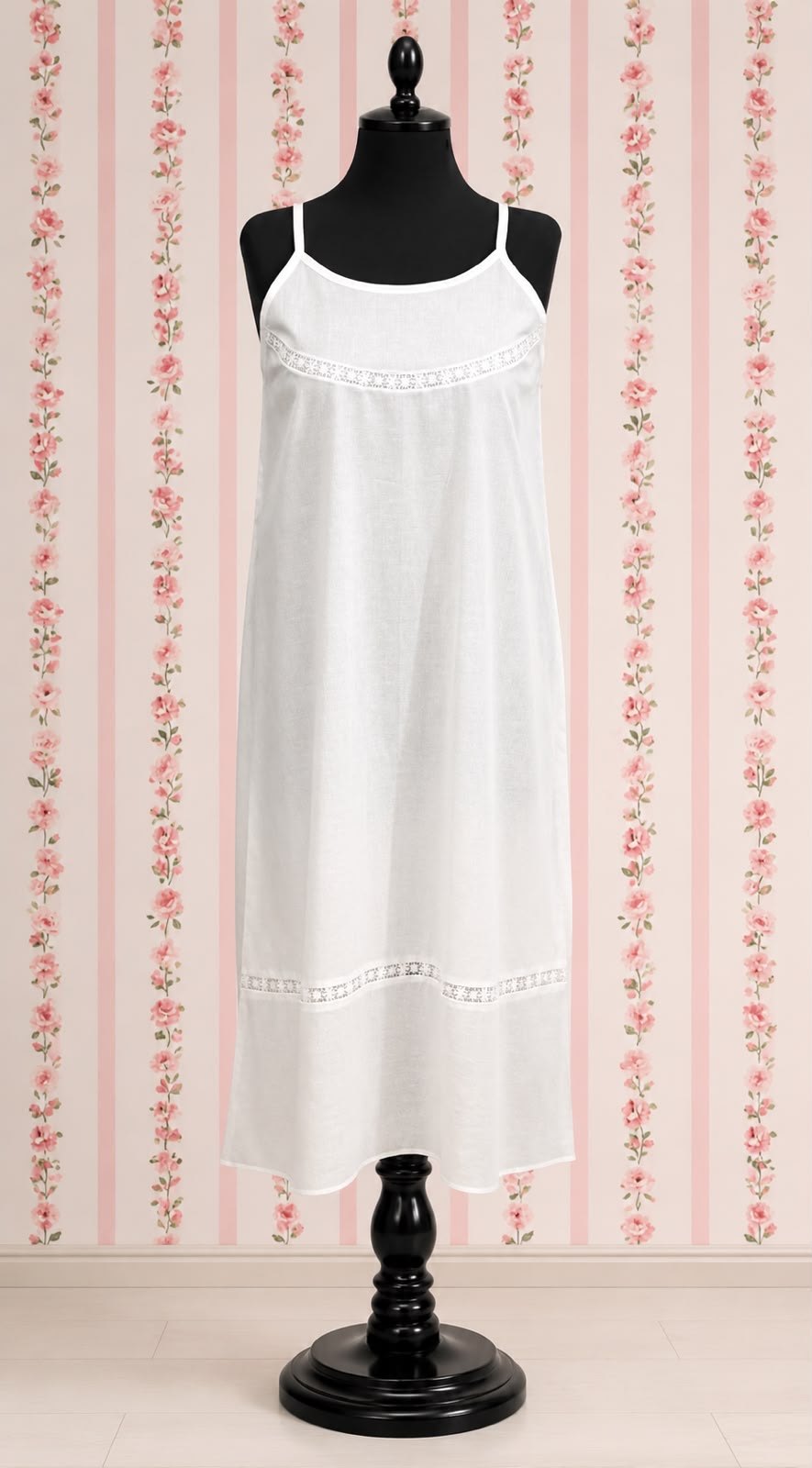 SoieRose 100% Pure Cotton White Nightgown with Delicate Lace Detailing - SR-1152
