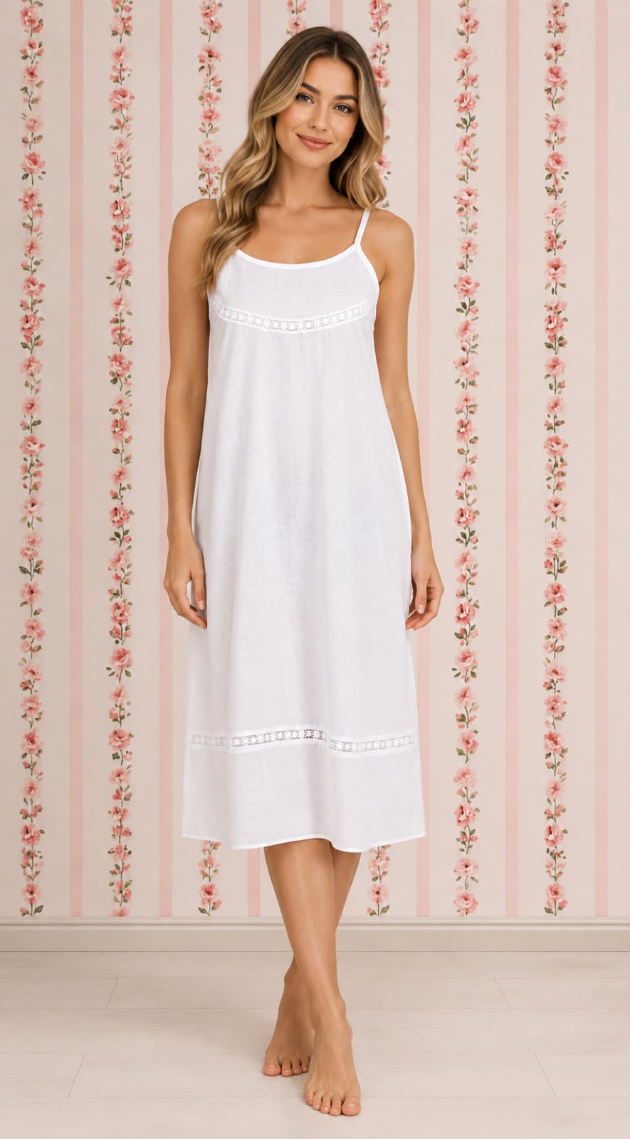 SoieRose 100% Pure Cotton White Nightgown with Delicate Lace Detailing - SR-1152
