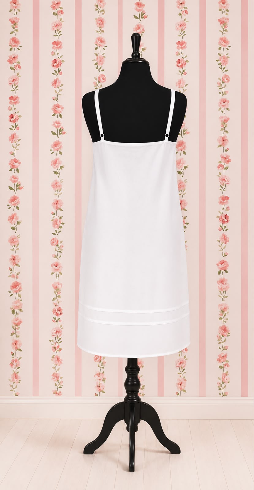 SoieRose White 100% Cotton Sleeveless Nightgown with Lace Trim Detailing-SR1154