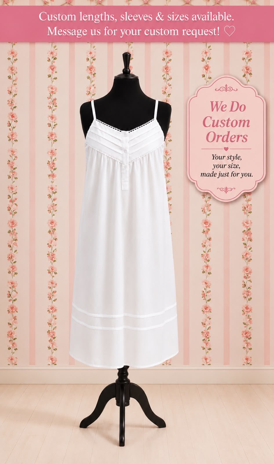 SoieRose White 100% Cotton Sleeveless Nightgown with Lace Trim Detailing-SR1154