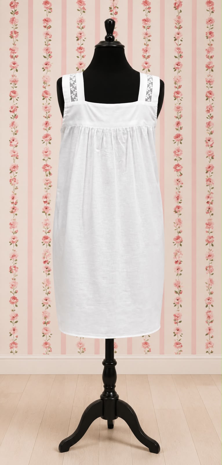 SoieRose Victorian 100% Cotton Sleeveless Nightgown with Sheer Lace Yoke - SR1156