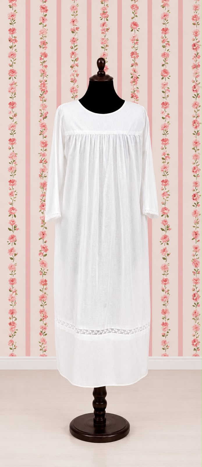 SoieRose Lace Yoke Long Sleeve Victorian 100% Cotton NightgownSR-1157