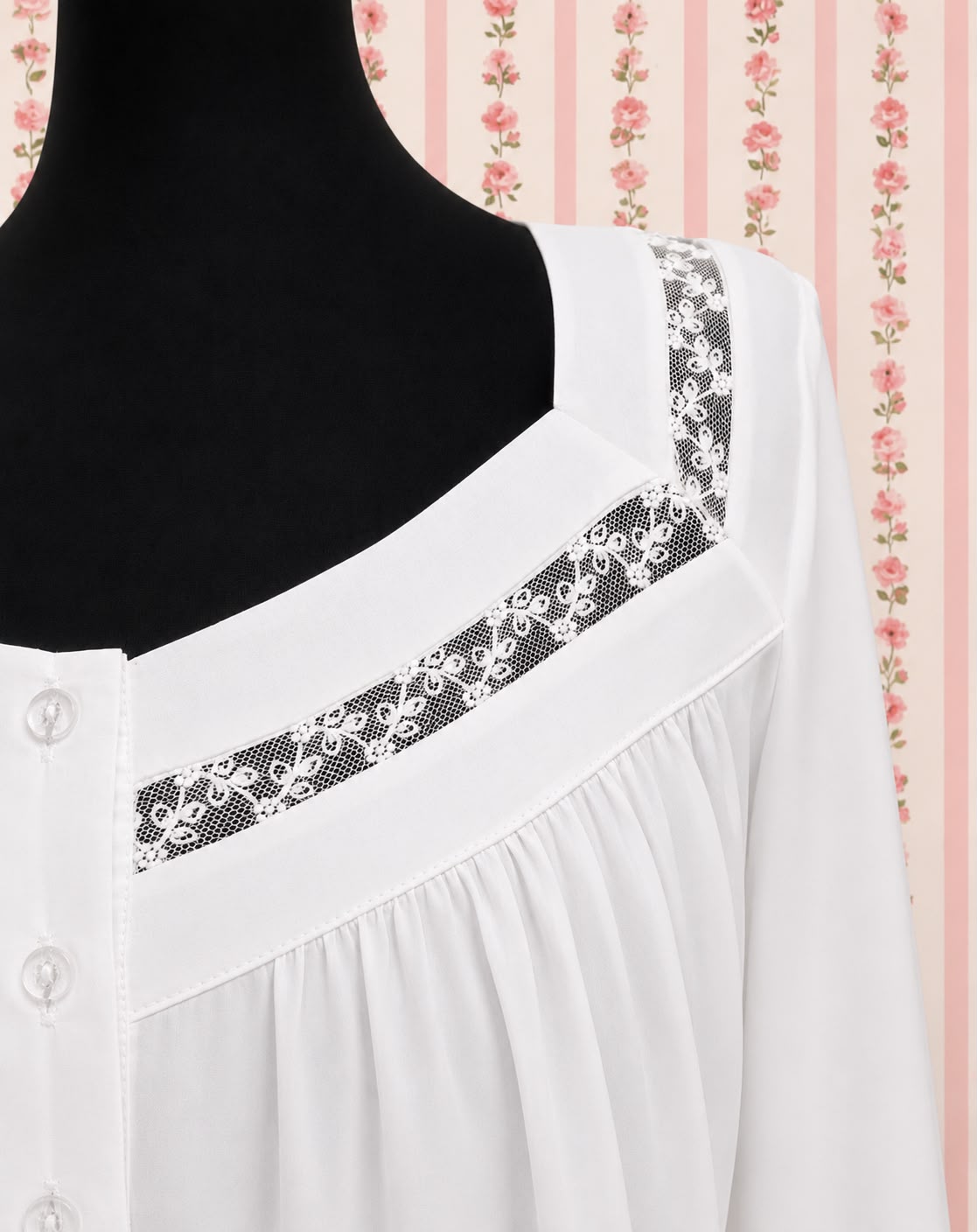 SoieRose Lace Yoke Long Sleeve Victorian 100% Cotton NightgownSR-1157