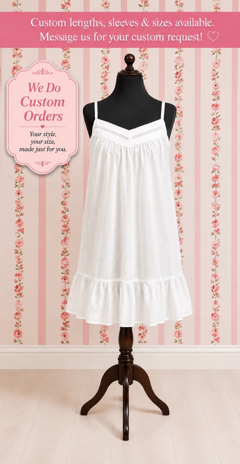SoieRose Ruffled Hem V-Nick Victorian 100% Cotton Nightgown – SR-1158
