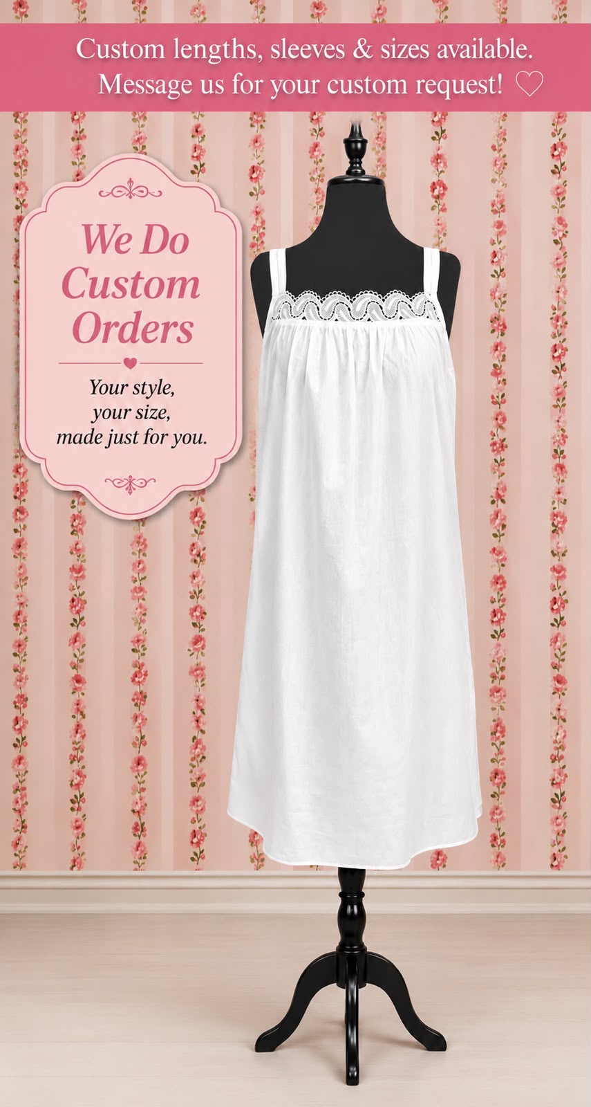 SoieRose Victorian 100% Cotton White Nightgown – Lace Trim - SR1159