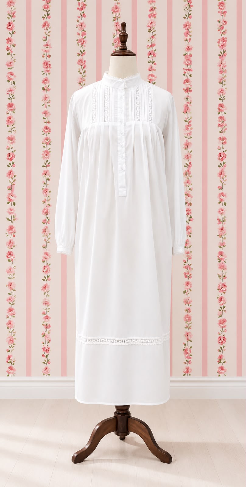 SoieRose SR-1160 Victorian 100% Cotton long Sleeve Lace Inset Nightgown
