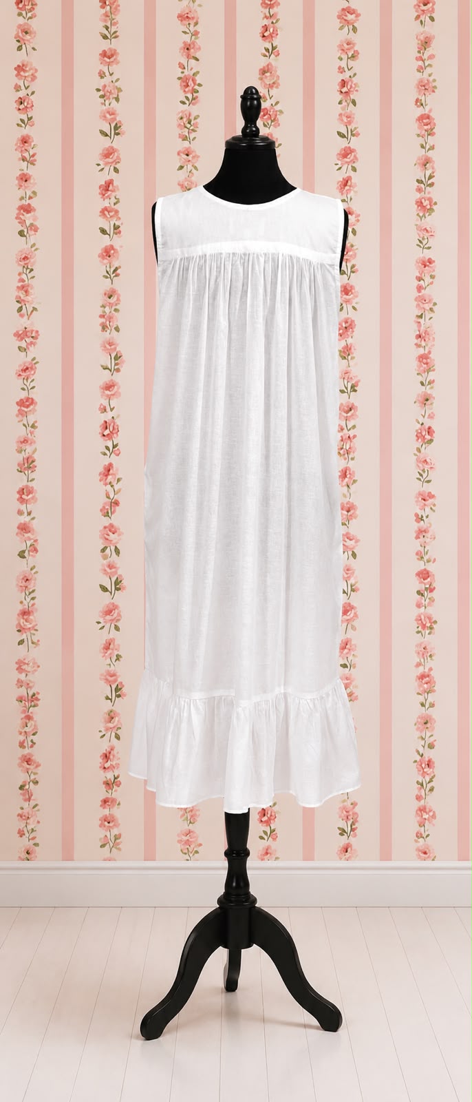 SoieRose SR-1162 Victorian 100% Cotton Sleeveless Midi Nightgown