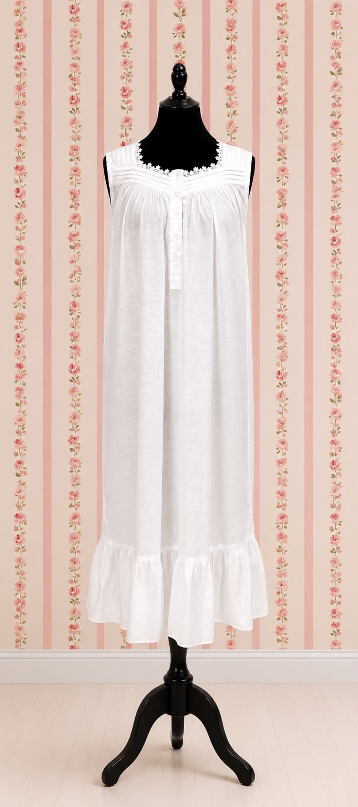 SoieRose SR-1162 Victorian 100% Cotton Sleeveless Midi Nightgown