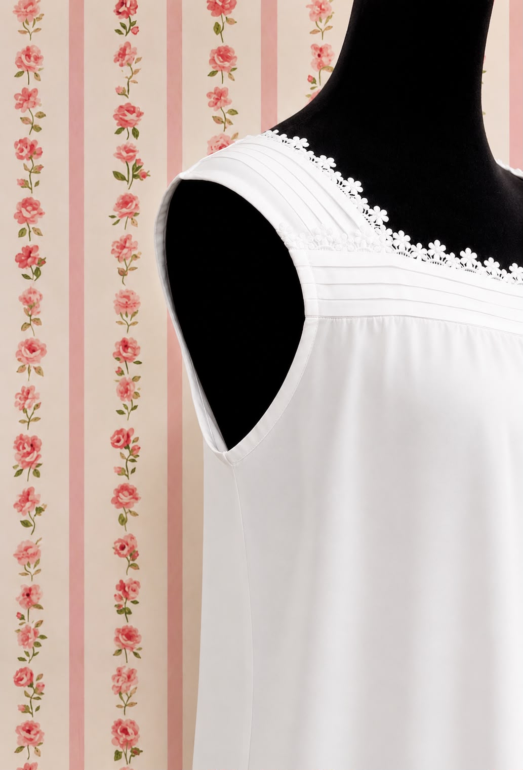 SoieRose SR-1162 Victorian 100% Cotton Sleeveless Midi Nightgown