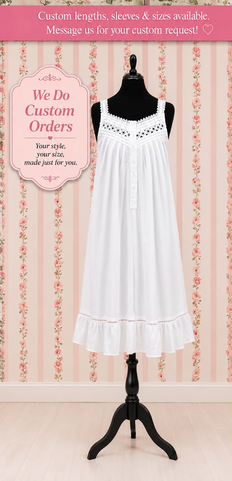 SoieRose Victorian White 100% Cotton Nightgown – SR-1163