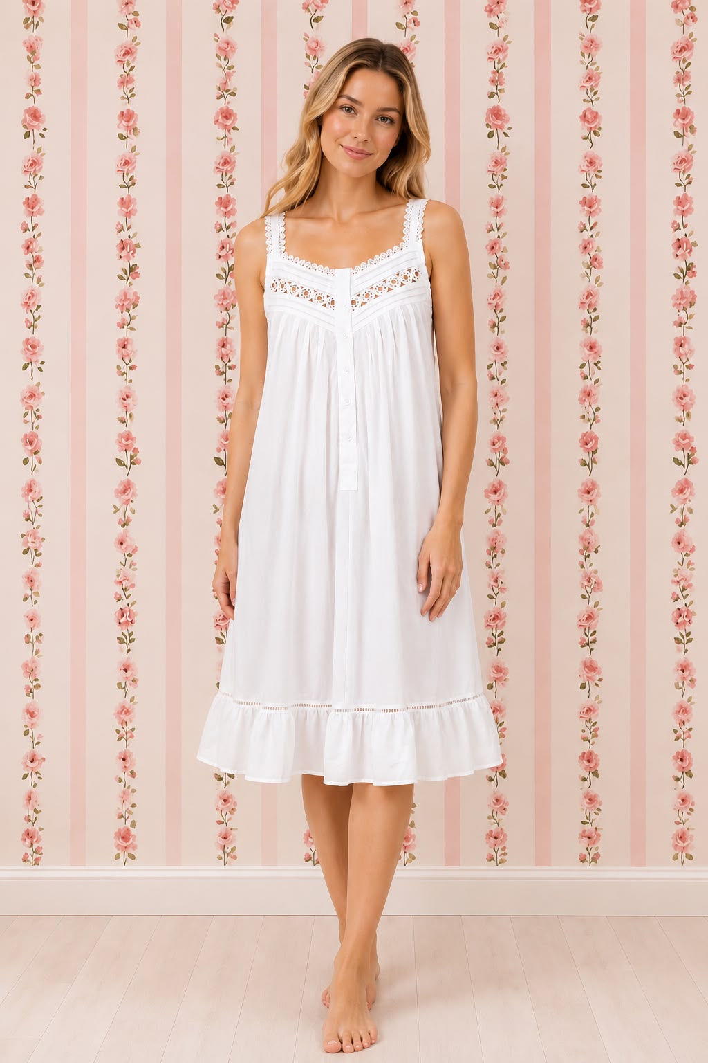 SoieRose Victorian White 100% Cotton Nightgown – SR-1163