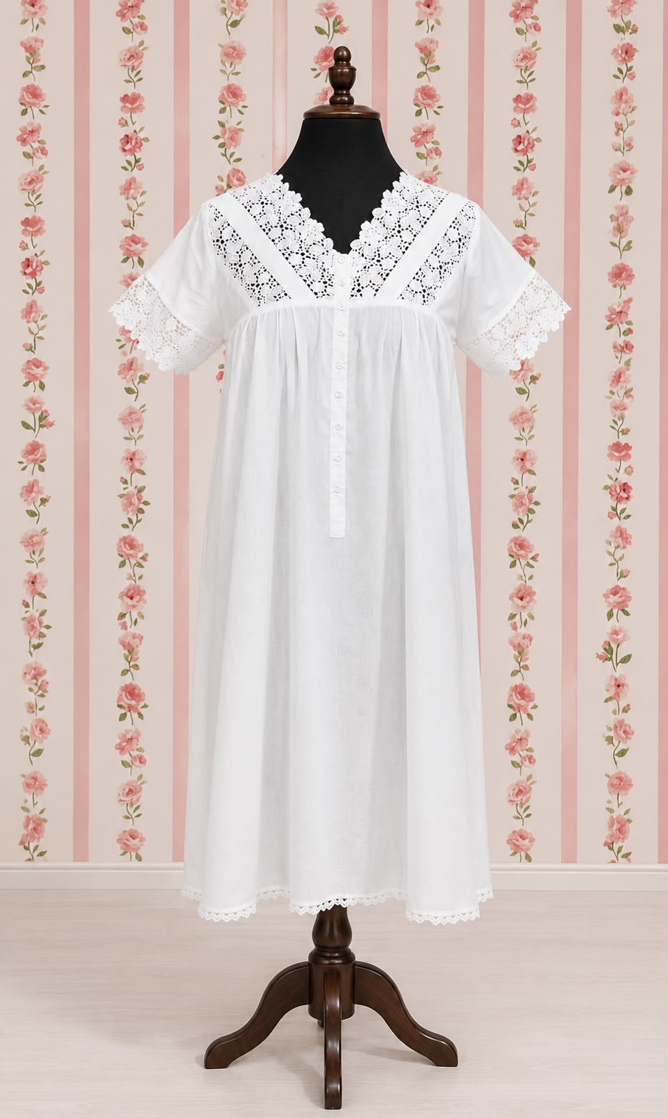 SoieRose SR-1164 Victorian-Inspired White 100% Cotton Nightgown