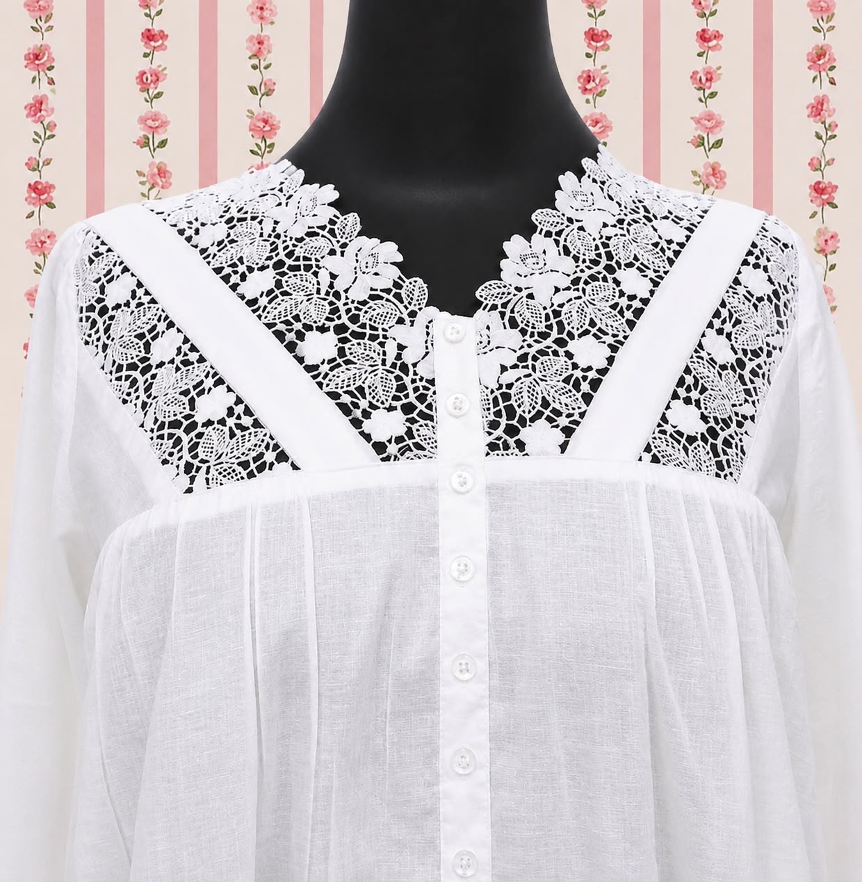 SoieRose SR-1164 Victorian-Inspired White 100% Cotton Nightgown