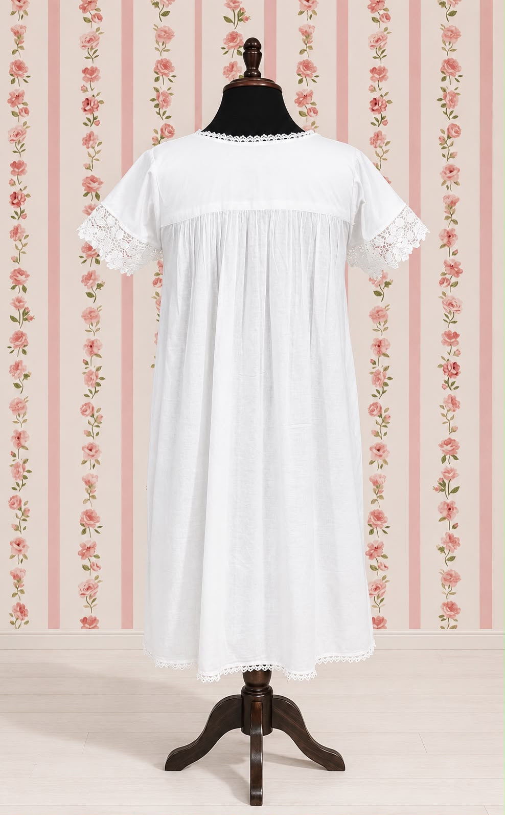 SoieRose SR-1164 Victorian-Inspired White 100% Cotton Nightgown