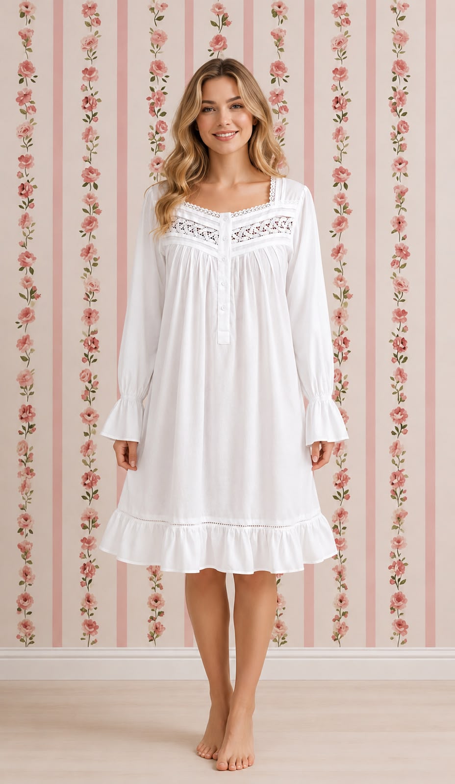 SoieRose Victorian Long Sleeve 100% Cotton Nightgown – SR1165