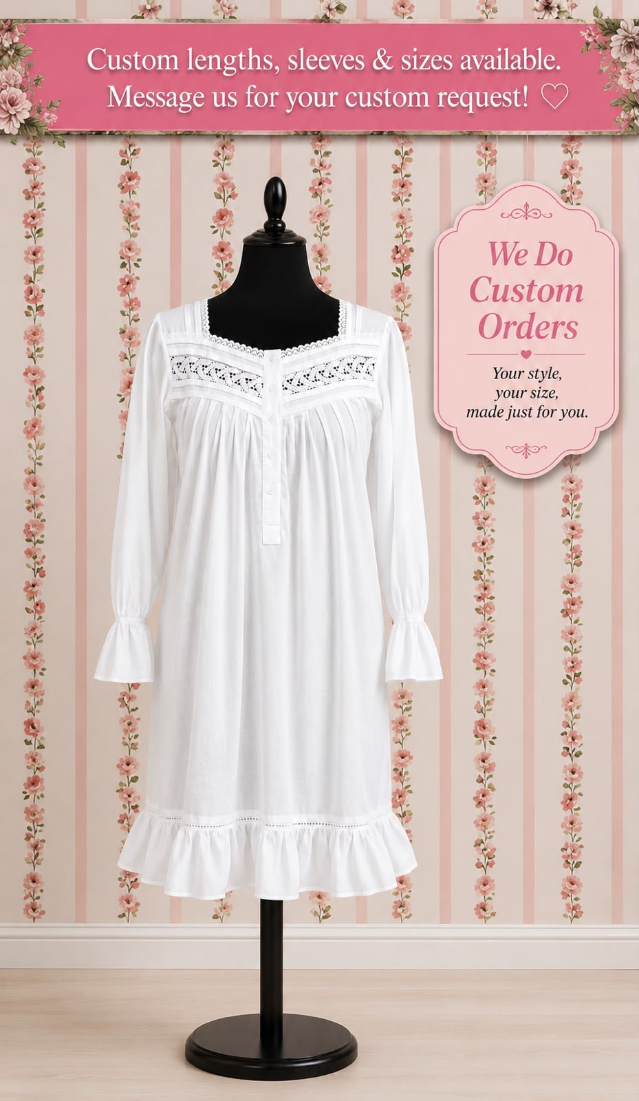 SoieRose Victorian Long Sleeve 100% Cotton Nightgown – SR1165