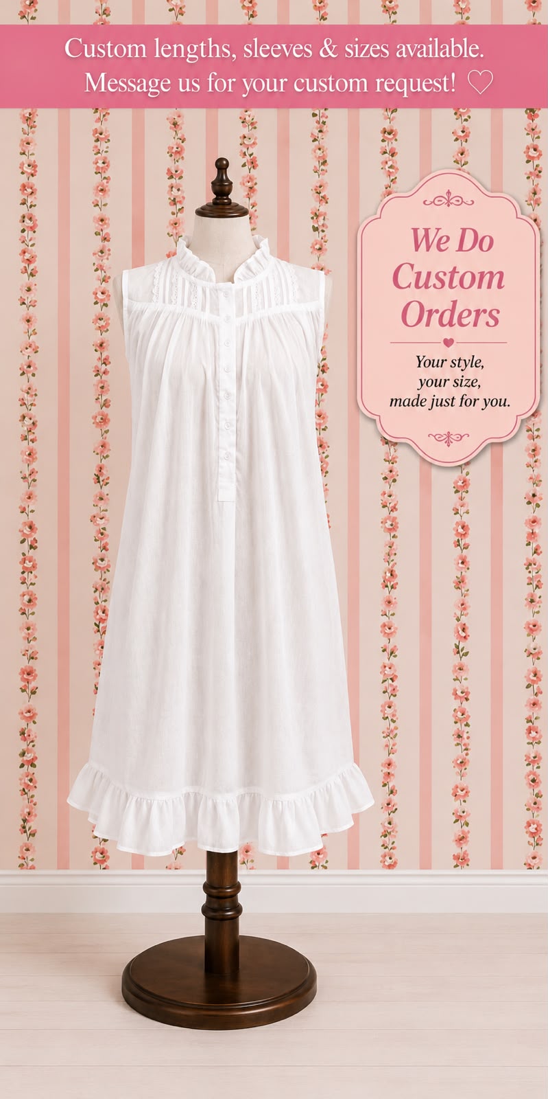 Victorian 100% Cotton Sleeveless Nightgown by SoieRose SR1166
