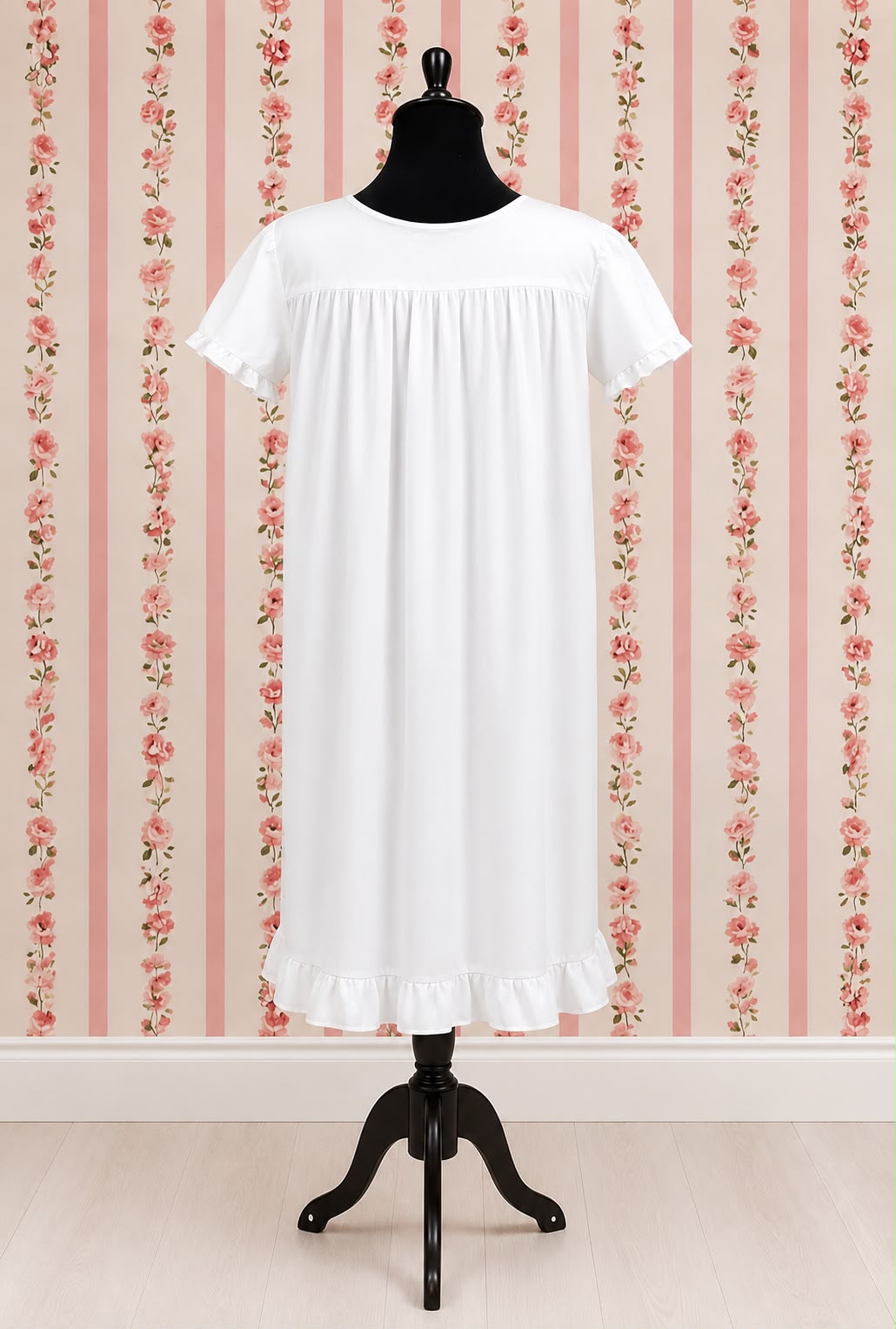 Victorian 100% Cotton Nightgown with Short Sleeves & Ruffle Hem | SoieRose SR1168