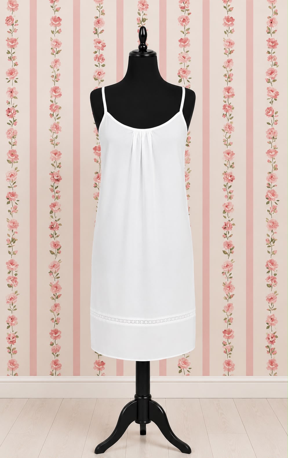 Victorian 100% Cotton Nightgown with Lace Trim | Sleeveless Strap Dress | SoieRose SR1169
