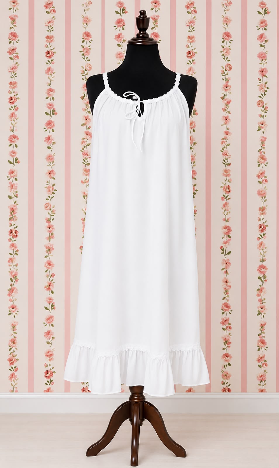 Victorian 100% Cotton Nightgown with Drawstring Neckline | Ruffle Hem | SoieRose SR1170