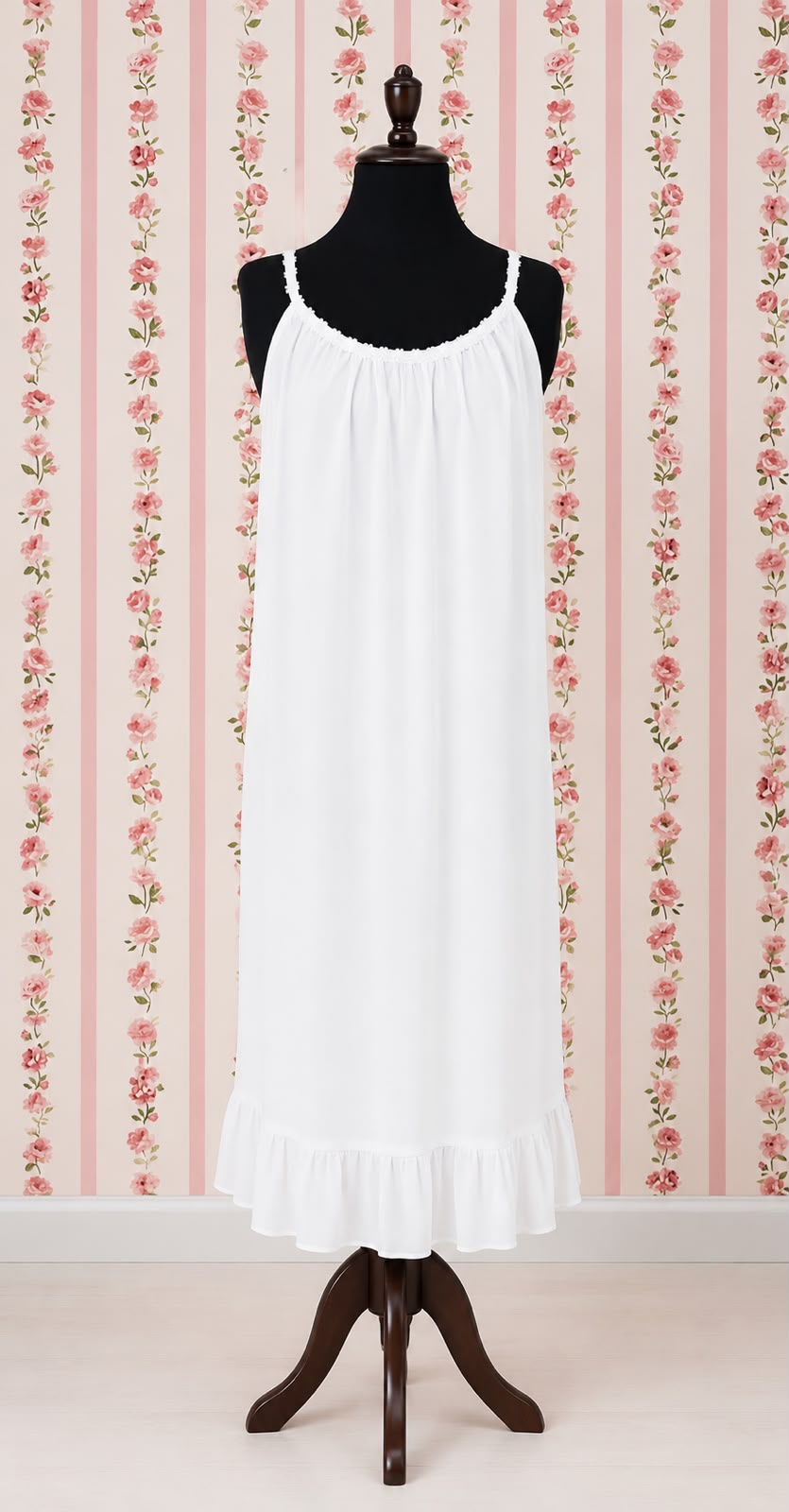 Victorian 100% Cotton Nightgown with Drawstring Neckline | Ruffle Hem | SoieRose SR1170