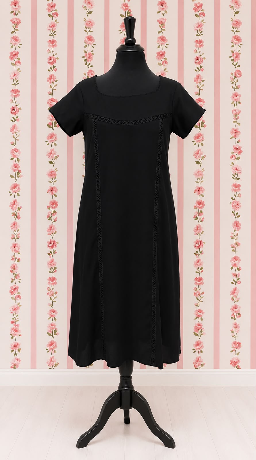 SoieRose SR1181 Black Cotton Victorian Nightgown – Short Sleeve