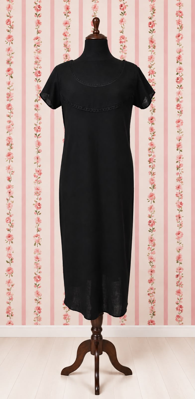 SoieRose SR1181 Black Cotton Victorian Nightgown – Short Sleeve