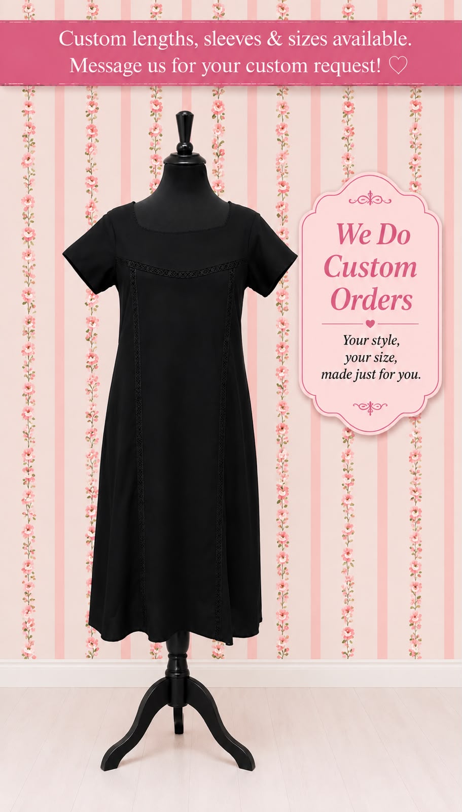 SoieRose SR1181 Black Cotton Victorian Nightgown – Short Sleeve