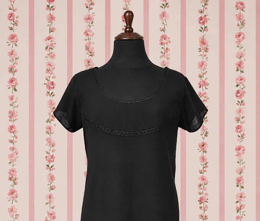 SoieRose SR1181 Black Cotton Victorian Nightgown – Short Sleeve