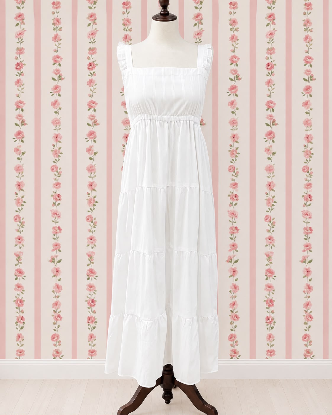SoieRose White 100% Cotton Prairie Tiered Maxi Dress - SR-1313