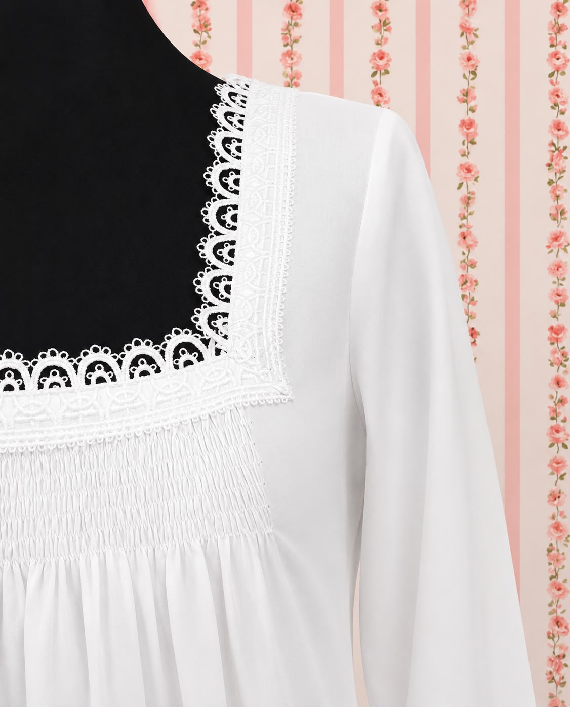 SoieRose SR-1214 Victorian 100% Cotton Nightgown – Smocked Bodice & Ruffle Hem Elegance