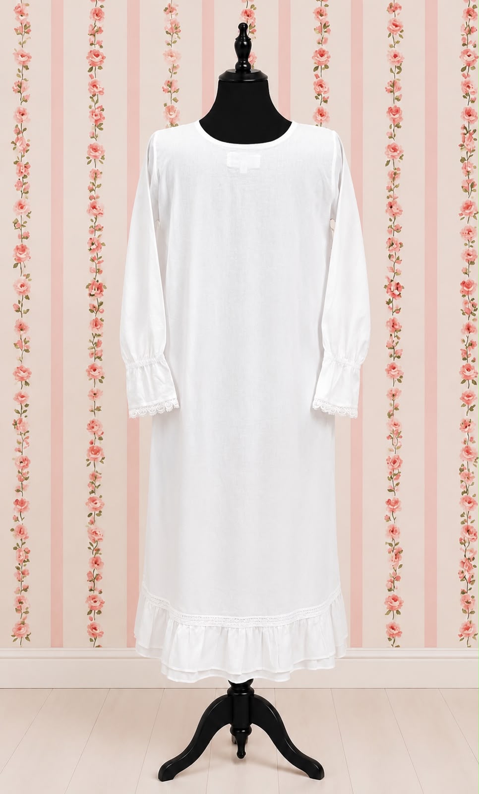SoieRose SR-1214 Victorian 100% Cotton Nightgown – Smocked Bodice & Ruffle Hem Elegance