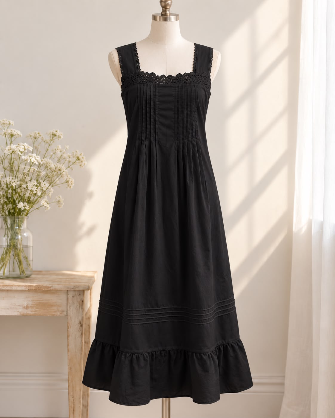 SoieRose Victorian 100% Cotton Sleeveless Nightgown with Lace Bodice – SR-1228
