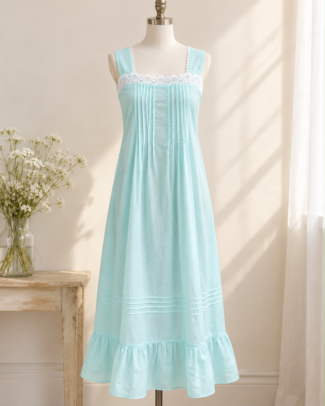 SoieRose Victorian 100% Cotton Sleeveless Nightgown with Lace Bodice – SR-1228
