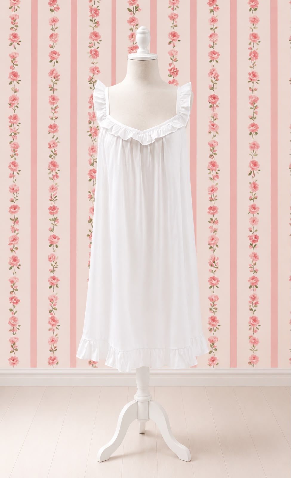 SoieRose White Cotton Victorian Nightgown Ruffle Chemise SR-1285